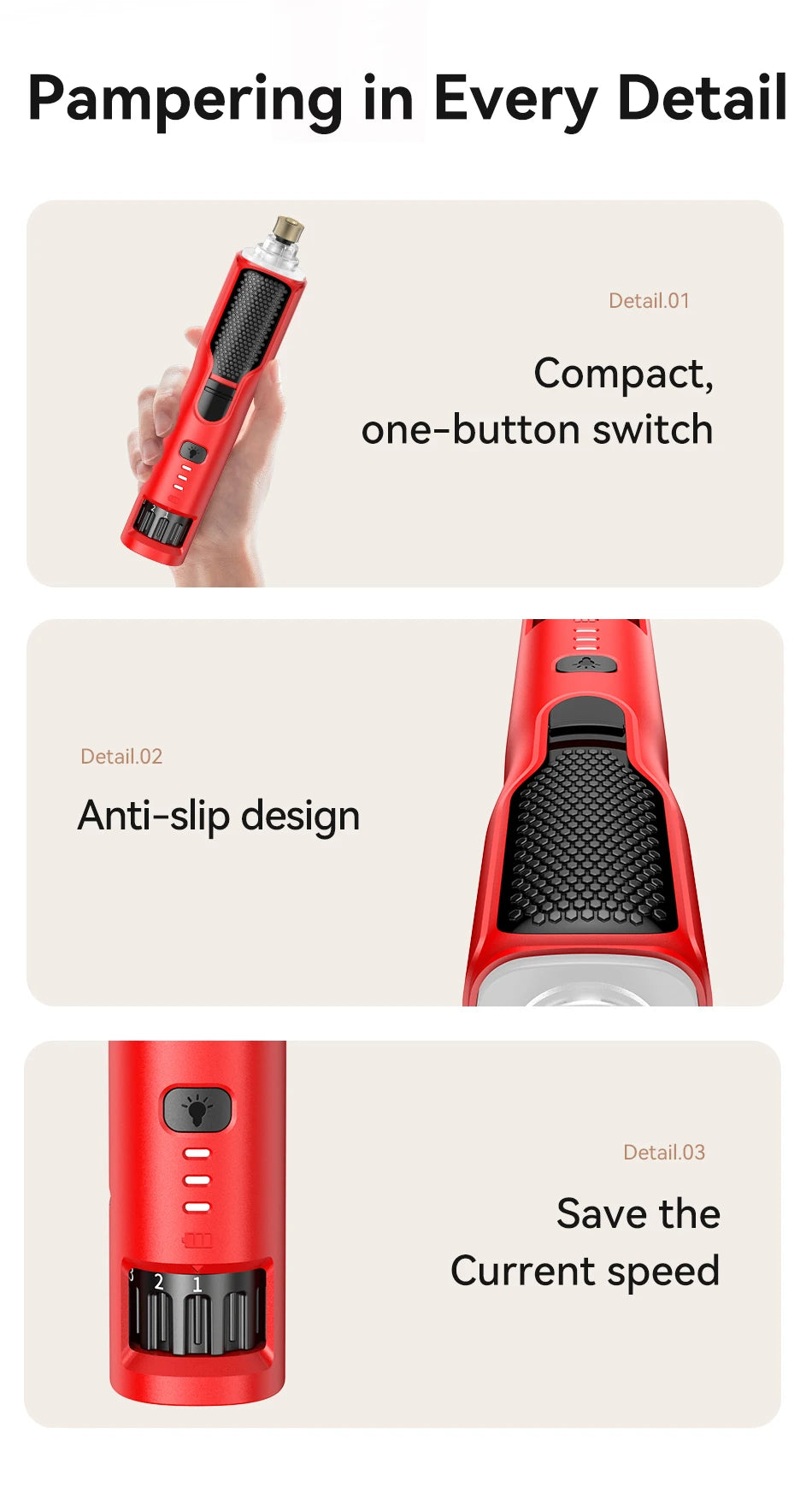 ROJECO Electric Nail Grinder Rechargeable Dog Paws Grooming Nail