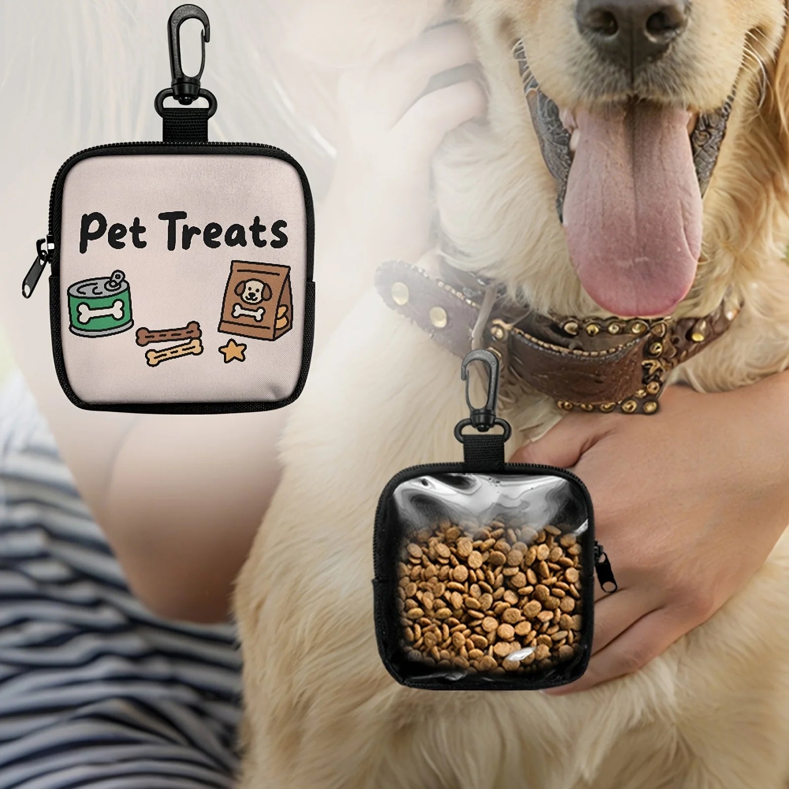 1pc Dog Print Dog Treat Bag with Hook and Zipper  Pet Training Set Puppy Pet