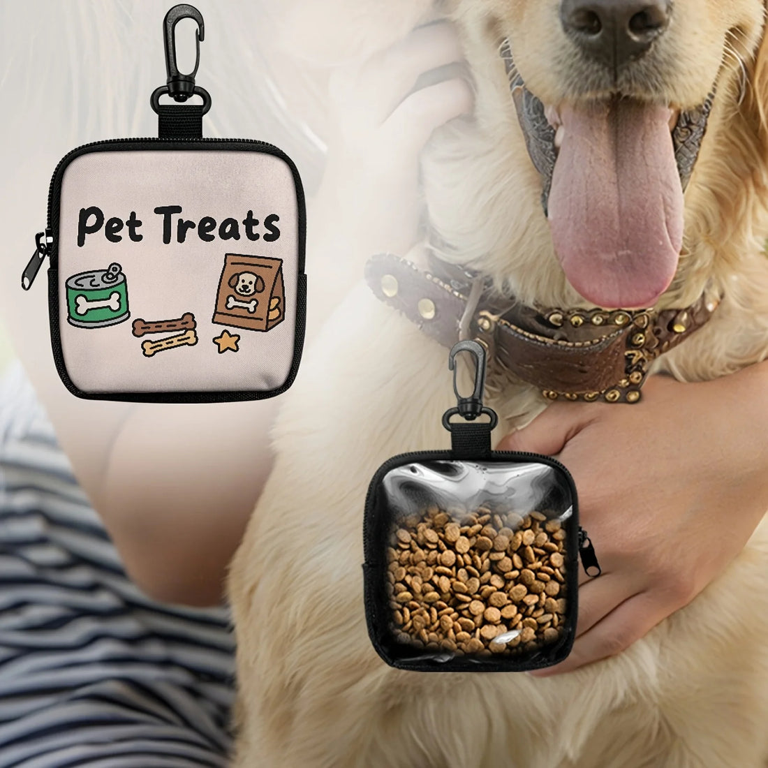 1pc Dog Print Dog Treat Bag with Hook and Zipper  Pet Training Set Puppy Pet