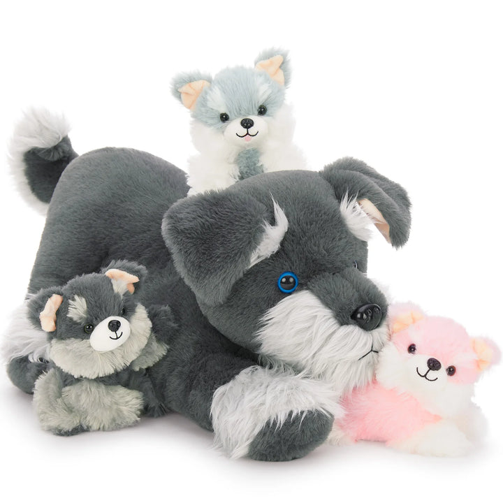 Moris Mos Plush Schnauzer Dog Stuffed Animal with Babies Big Mommy Dog