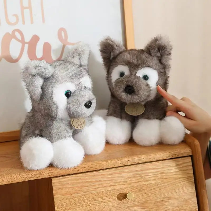 Cuddly Sitting Little Wolf Dog Plush Toys Soft Fluffy Husky Puppy Doll