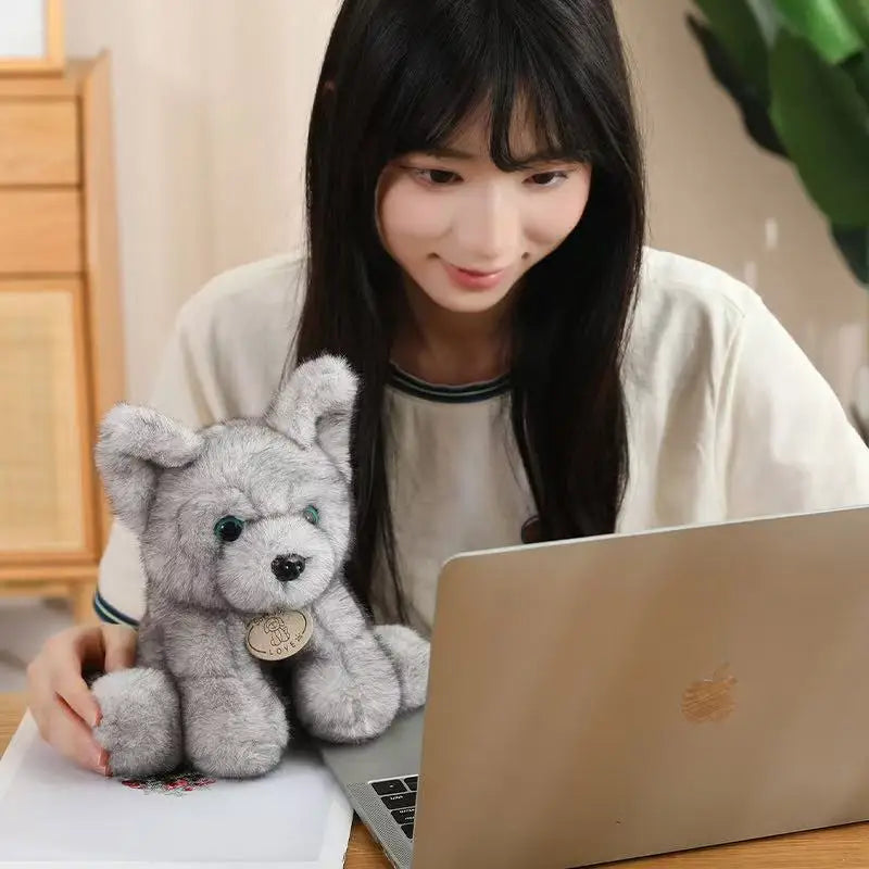 Cuddly Sitting Little Wolf Dog Plush Toys Soft Fluffy Husky Puppy Doll