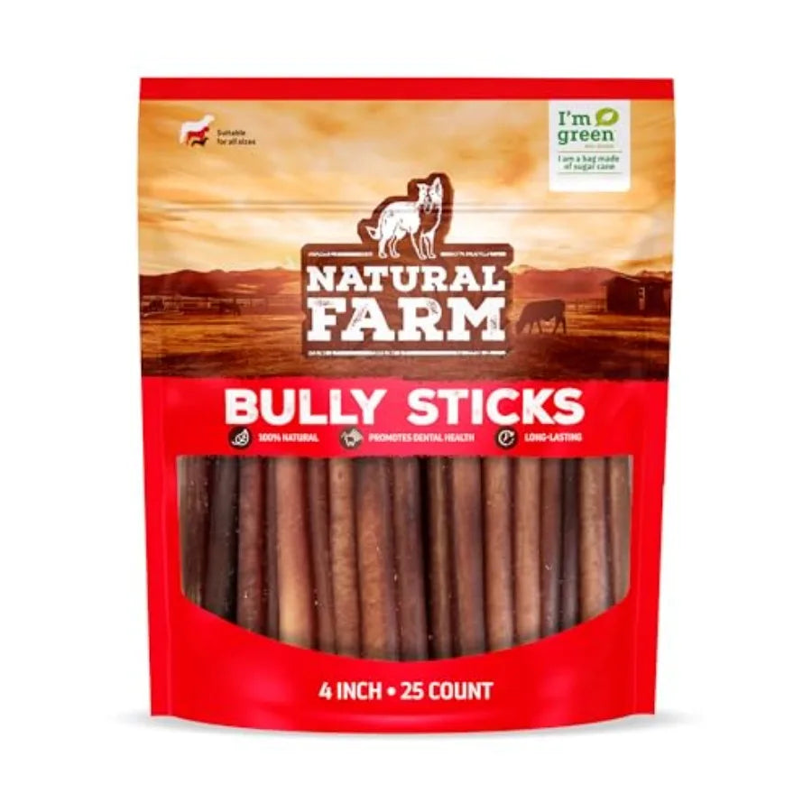 Odor Free Bully Sticks 4 Inch 25 Pack for Small and Medium Dogs - 100% Beef