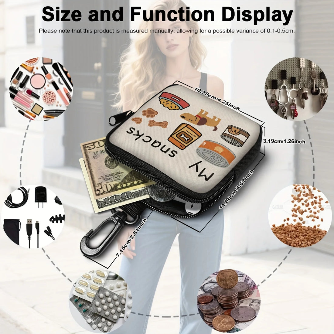 1pc Dog Print Dog Treat Bag with Hook and Zipper  Pet Training Set Puppy Pet