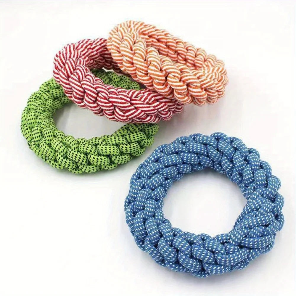 1Pcs Durable Rope Dog Chew Toys-Twisted Ring Design for Teeth Cleaning