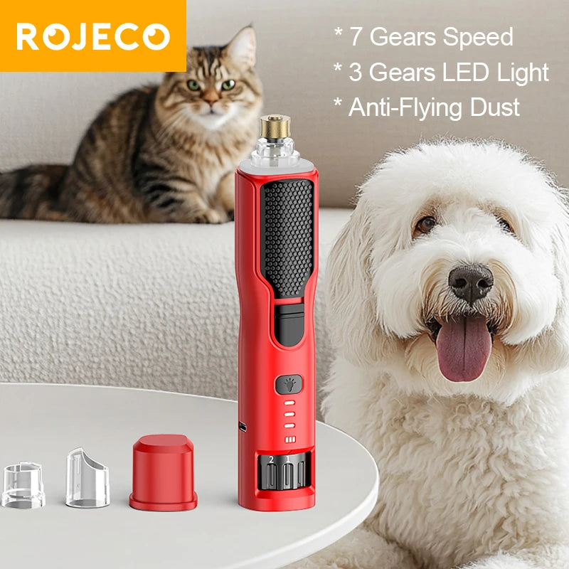 ROJECO Electric Nail Grinder Rechargeable Dog Paws Grooming Nail