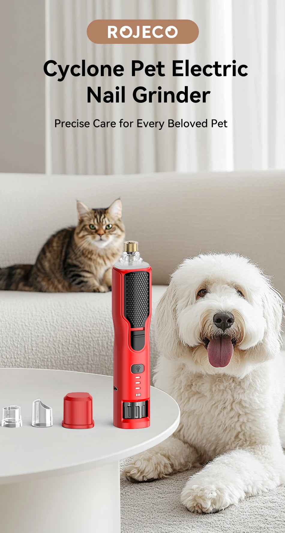 ROJECO Electric Nail Grinder Rechargeable Dog Paws Grooming Nail