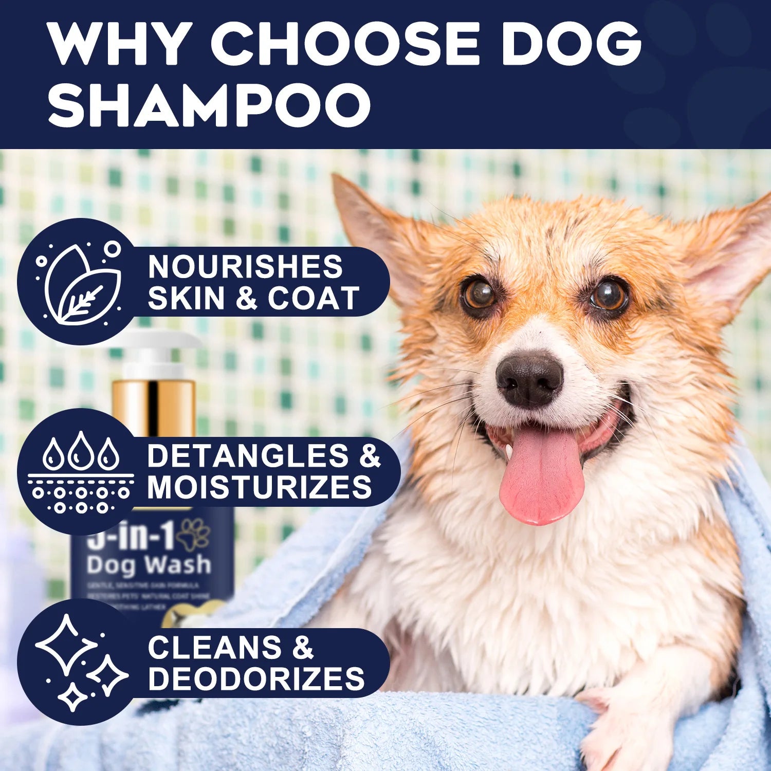 Pet skin and hair shampoo, care for skin health. Pet shampoo, cat and dog