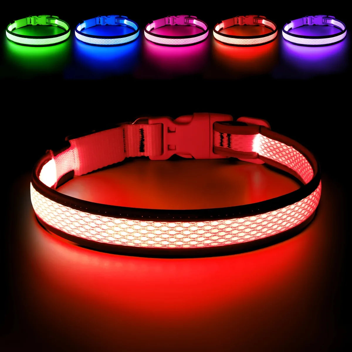 Adjustable Comfortable Soft Mesh Safety Collar Dogs, Colorful Lights for Nighttime