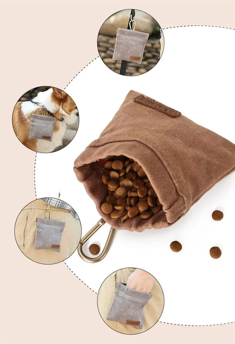 Walking Dog Snack Pocket with Carabiner Hands Free Pet Treat Bag Waist Pack
