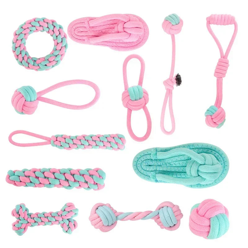 JUSTINLAU Pet Toys Anti-bite Teeth Cleaning Toys Pink Blue Mini Ball Cotton