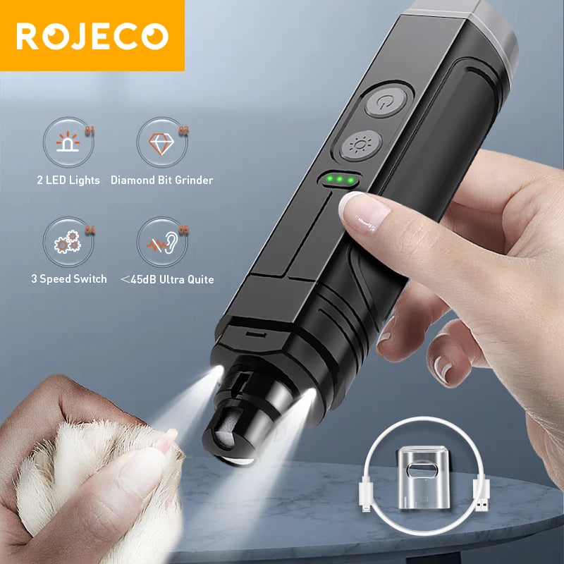 Electric Pet Nail Grinder Professional Dog Nail Clippers 2 LED Light Nail Grooming