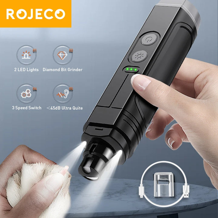 Electric Pet Nail Grinder Professional Dog Nail Clippers 2 LED Light Nail Grooming