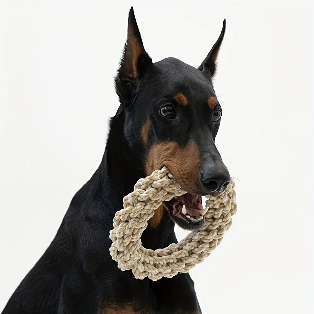 1Pcs Durable Rope Dog Chew Toys-Twisted Ring Design for Teeth Cleaning