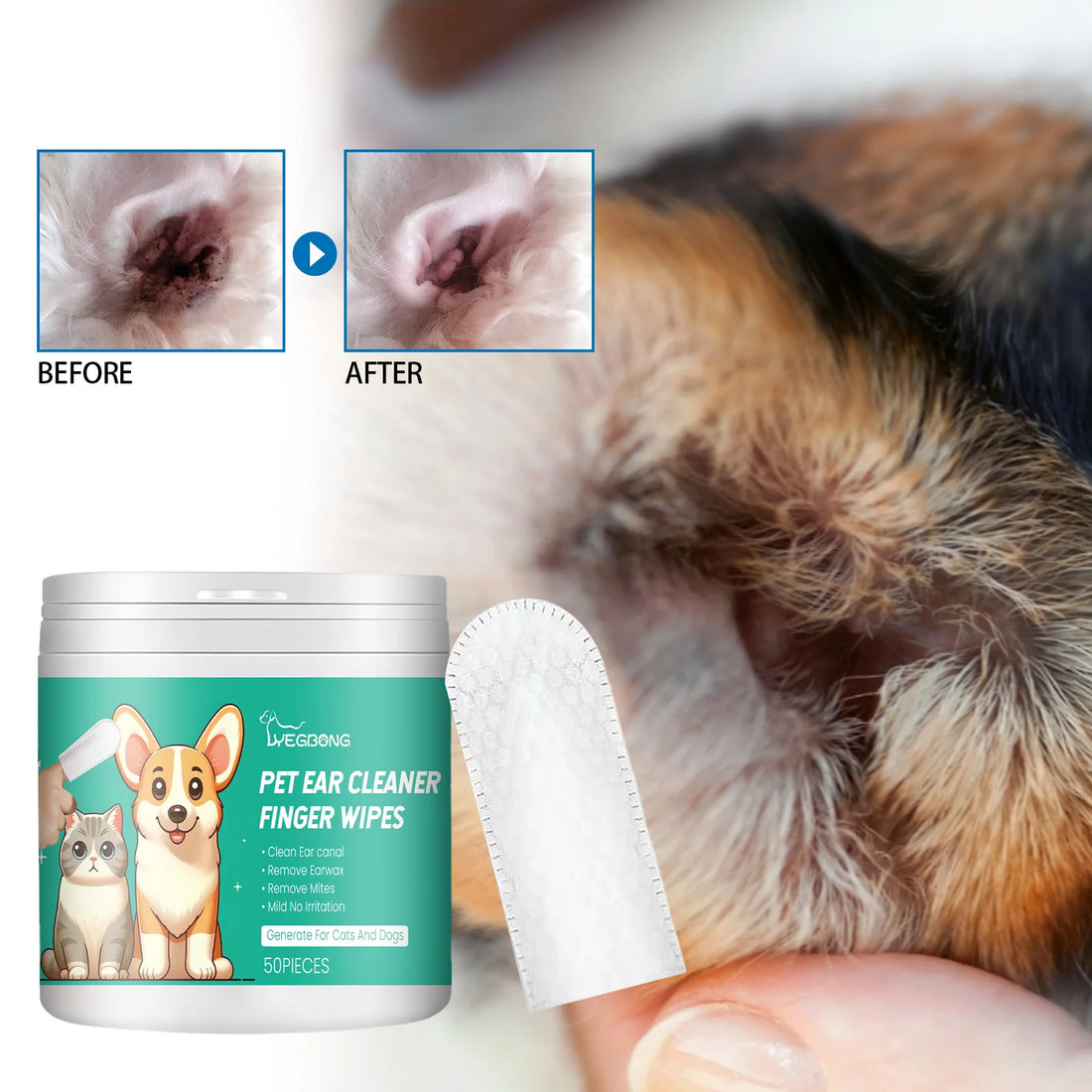 Pet Cleaning Wipes Gentle Cleaning Pet Ear Mites Ear Wax Eye Wax Paws