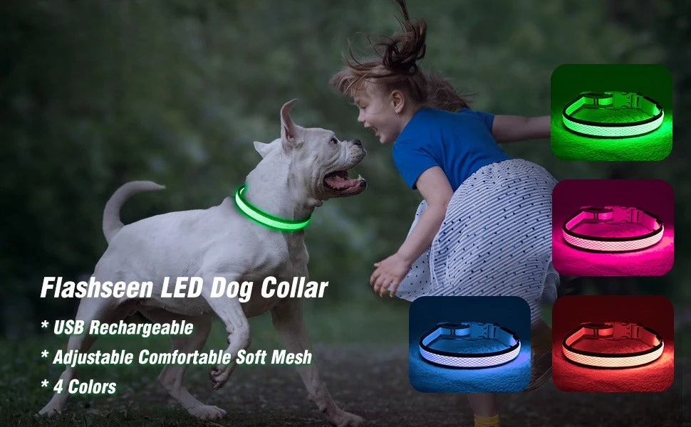 Adjustable Comfortable Soft Mesh Safety Collar Dogs, Colorful Lights for Nighttime