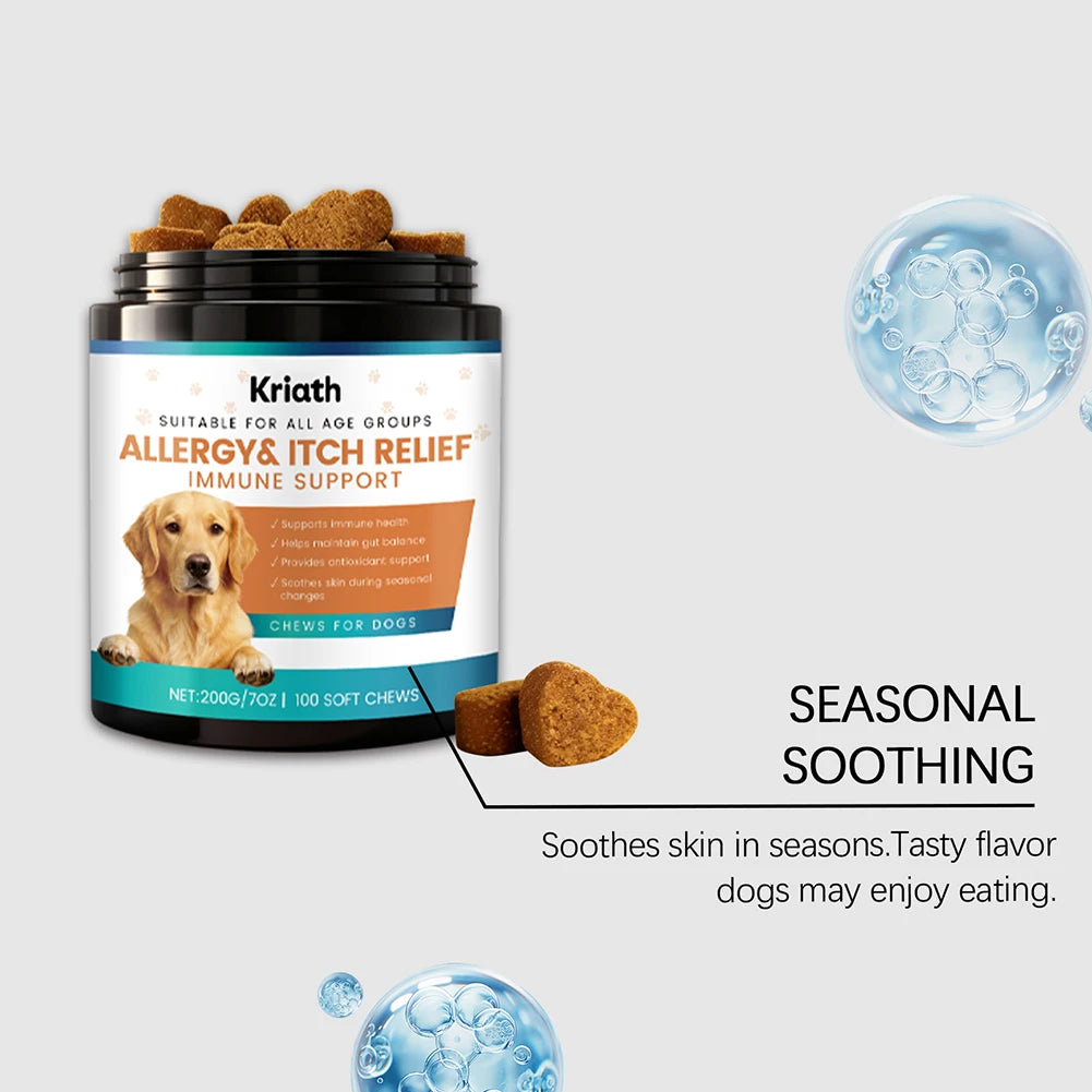 200g Dog Allergy Relief Immune Chews,Itch Relief Skin Coat Supplement