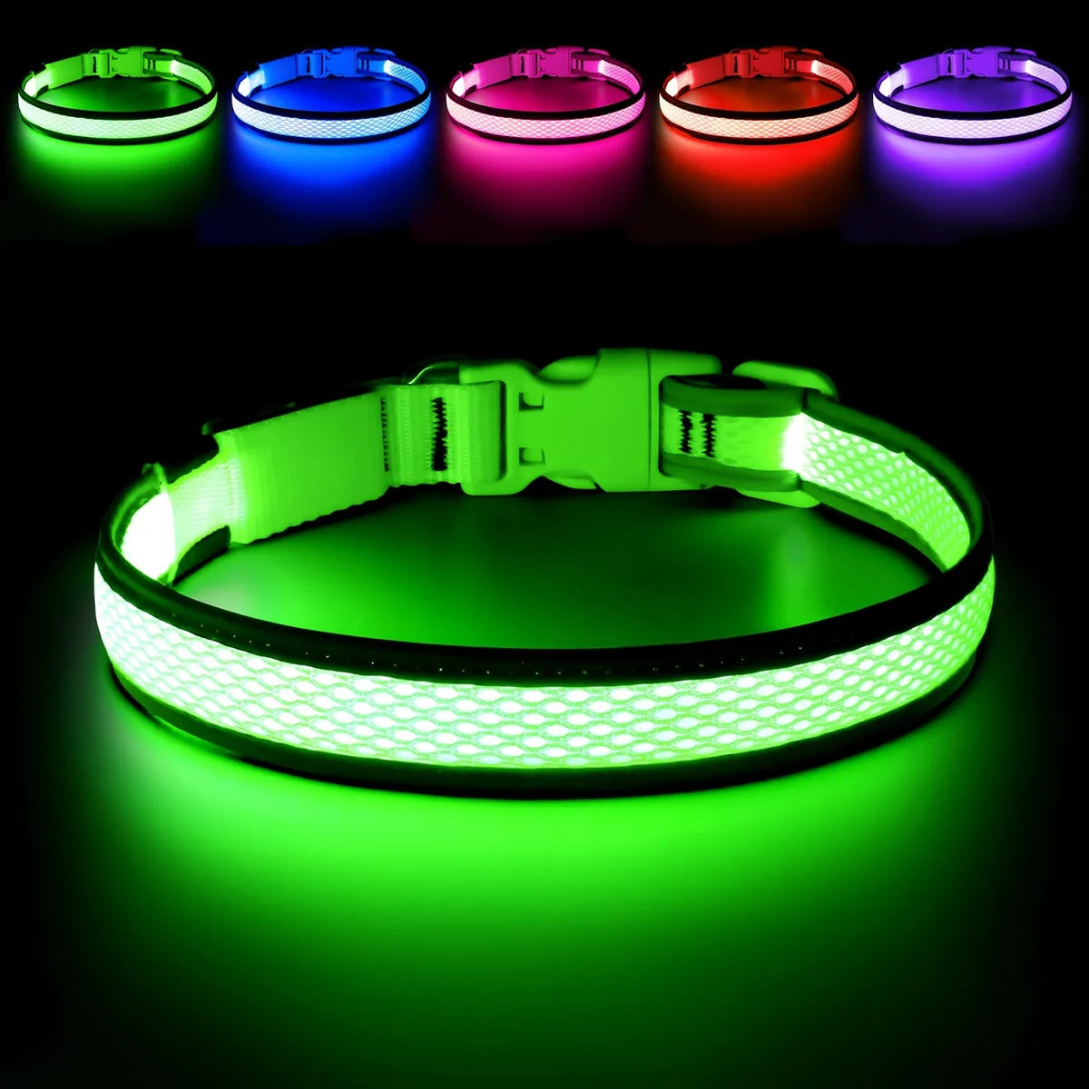 Adjustable Comfortable Soft Mesh Safety Collar Dogs, Colorful Lights for Nighttime
