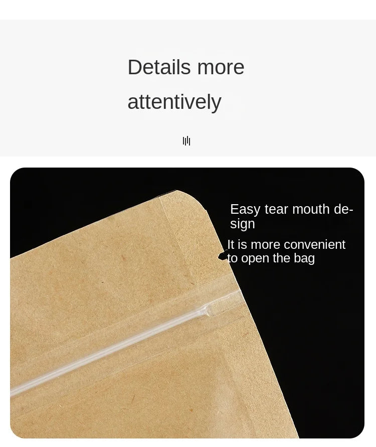 100 Kraft paper sealed pocket Stand up Zip lock Kraft Paper Window Bag Food