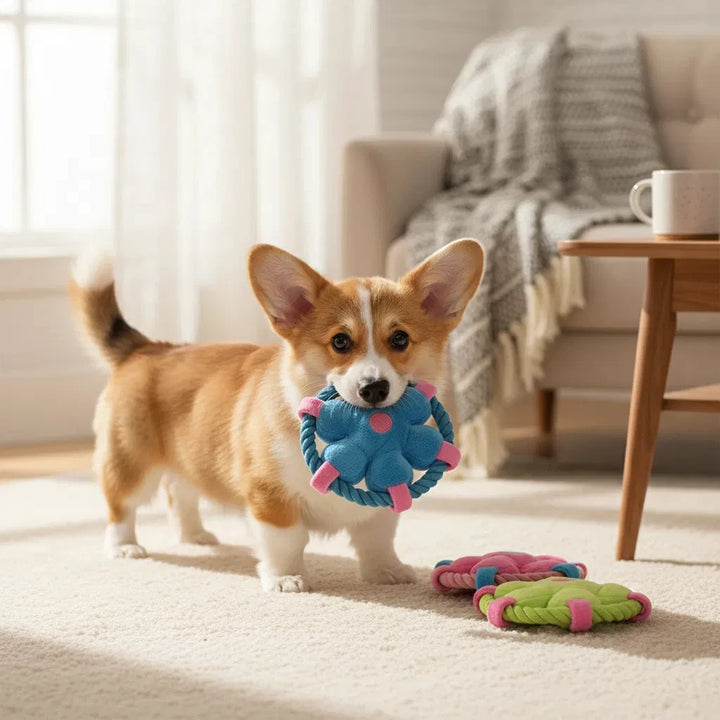 Durable Anti-Choking Soft Rope Loop Dog Chew Squeaky Toy Exercise Puppies