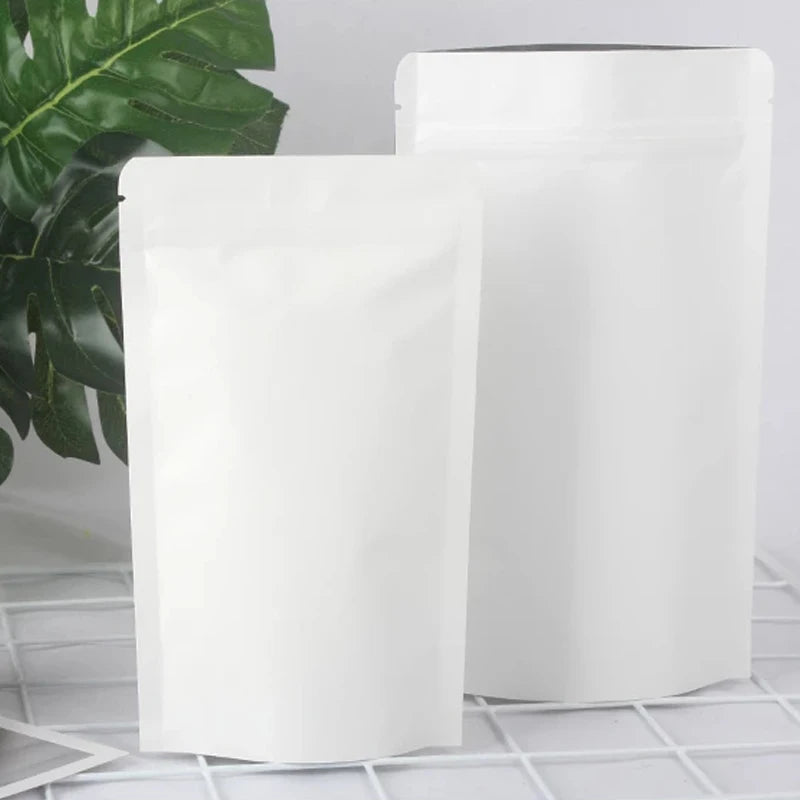 Customized Dried Fruit Candy Tea Gift White Kraft Paper Bags Stand Up Zip Lock
