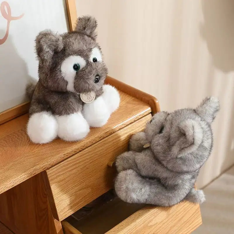 Cuddly Sitting Little Wolf Dog Plush Toys Soft Fluffy Husky Puppy Doll