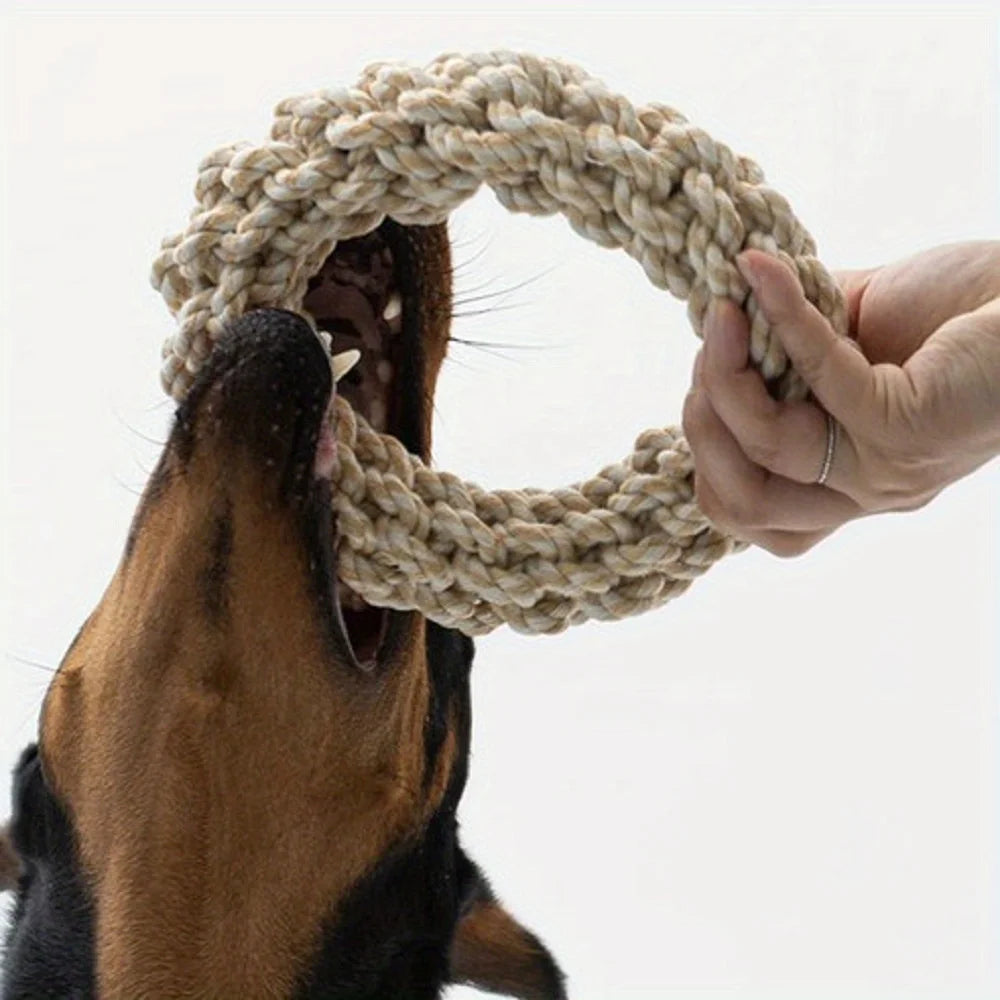 1Pcs Durable Rope Dog Chew Toys-Twisted Ring Design for Teeth Cleaning