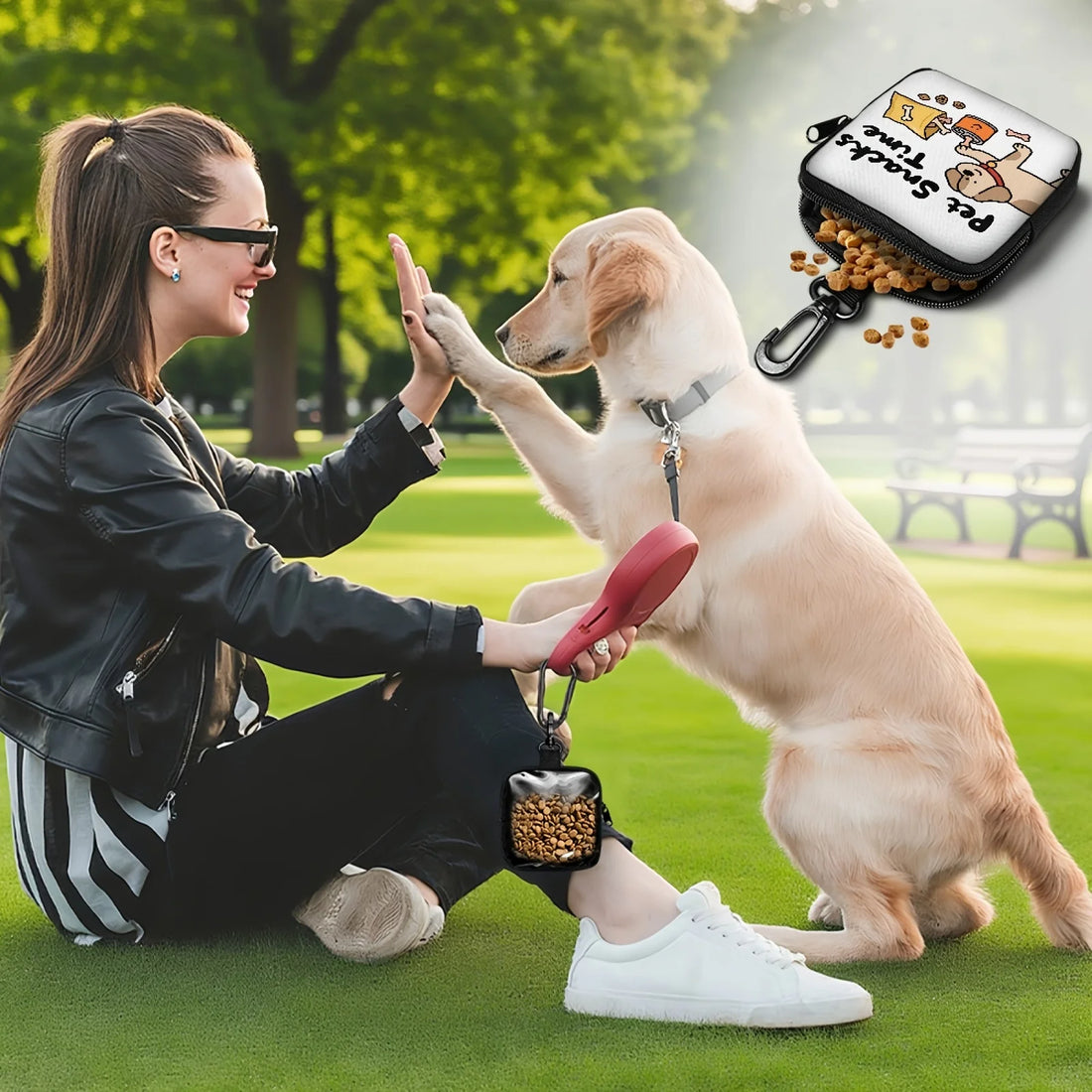 1pc Dog Print Dog Treat Bag with Hook and Zipper  Pet Training Set Puppy Pet