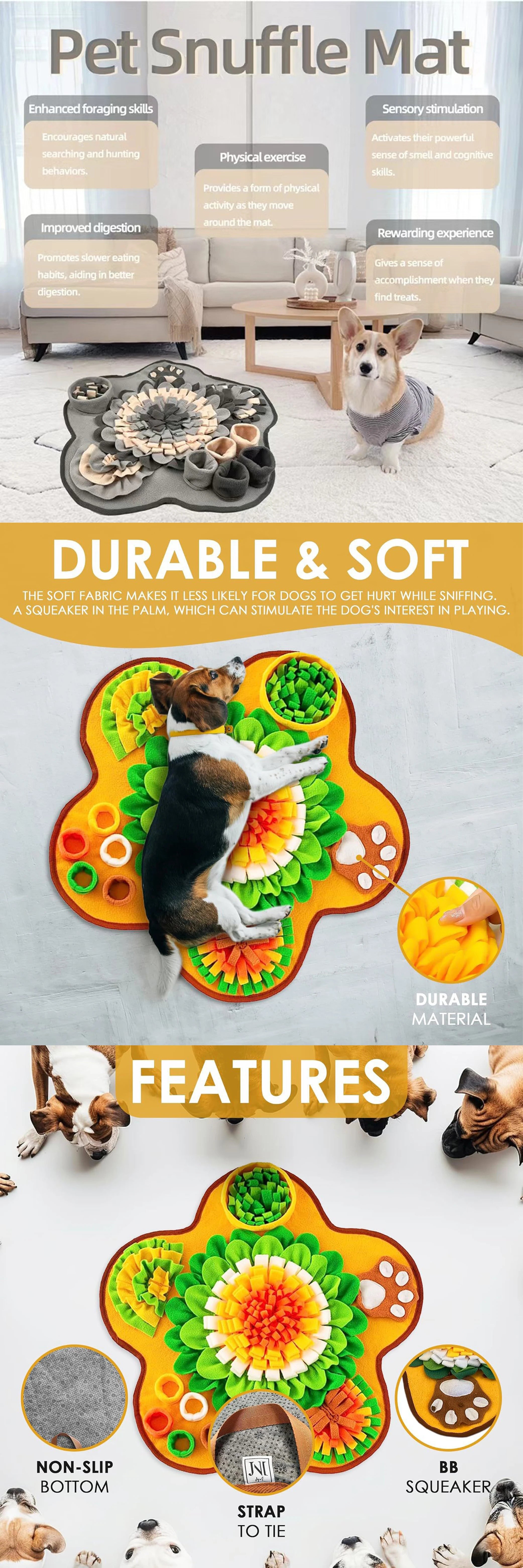 Pet Sniffing Mat Indoor Dog Walking Dog Cat Foraging Toy Dog Stress Relief Puzzle