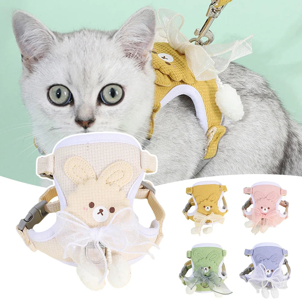 Cute Bow Pet Harness Undershirt Style Pet Leash Adjustable Leash Pets Harness