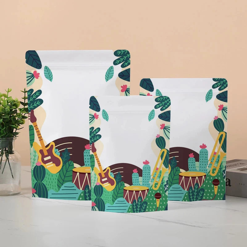 Customized Dried Fruit Candy Tea Gift White Kraft Paper Bags Stand Up Zip Lock