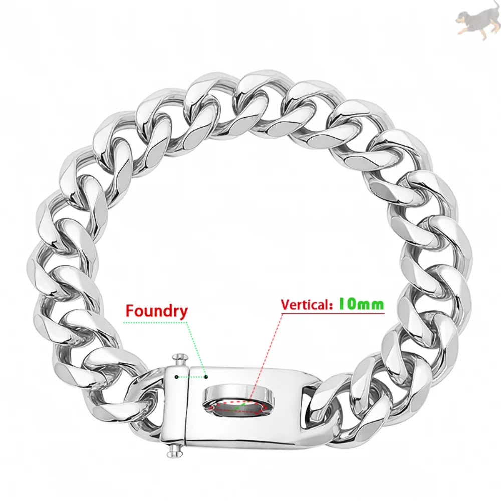 Gold Dog Collar Stainless Steel Metal Pet Choker Silver 19mm Wide Lead for Dogs