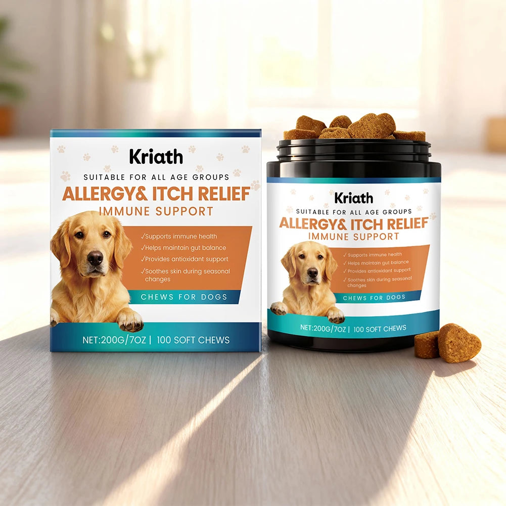 200g Dog Allergy Relief Immune Chews,Itch Relief Skin Coat Supplement