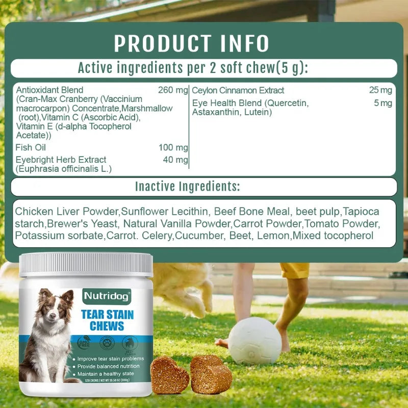 Tear Stain Dog Food with cranberries & vitamins to improve tear stains chews