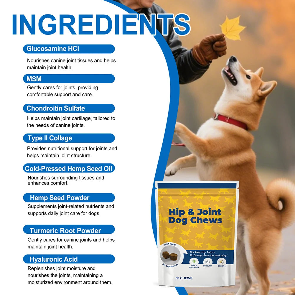 50 Counts Hip & Joint Supplement for Dogs Joint Chews Collagen Health