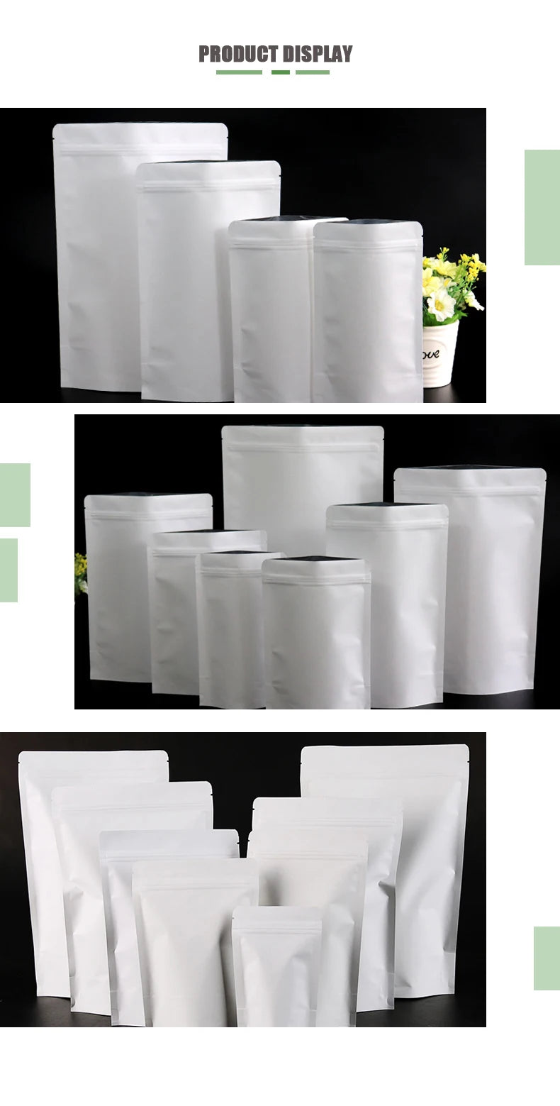 Customized Dried Fruit Candy Tea Gift White Kraft Paper Bags Stand Up Zip Lock