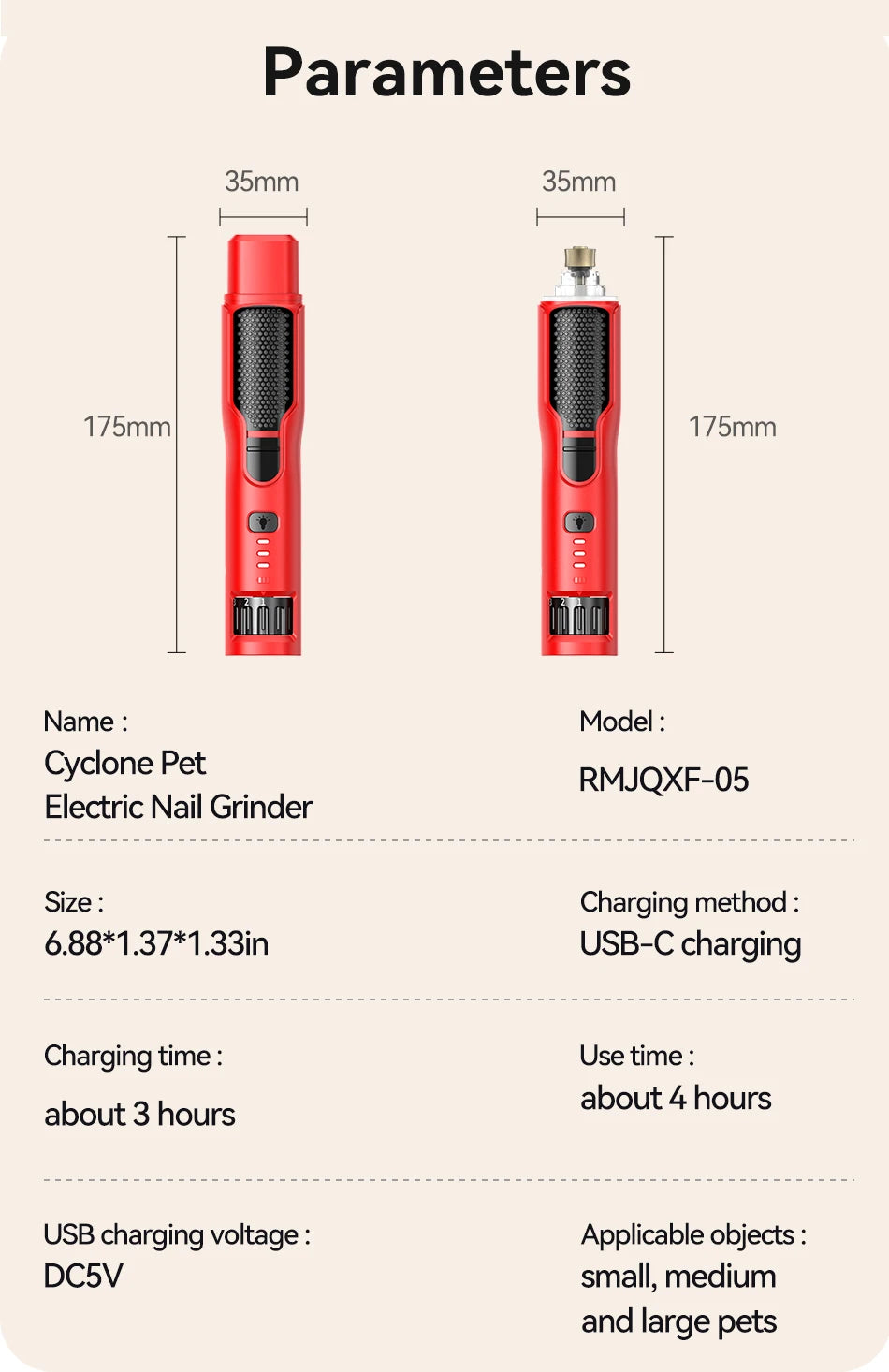 ROJECO Electric Nail Grinder Rechargeable Dog Paws Grooming Nail