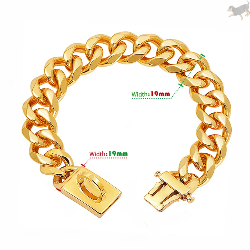 Gold Dog Collar Stainless Steel Metal Pet Choker Silver 19mm Wide Lead for Dogs