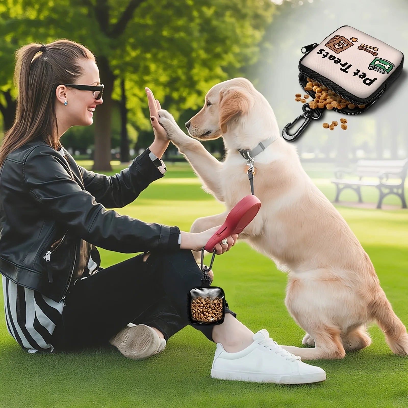 1pc Dog Print Dog Treat Bag with Hook and Zipper  Pet Training Set Puppy Pet