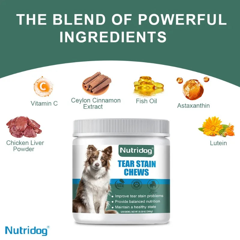 Tear Stain Dog Food with cranberries & vitamins to improve tear stains chews