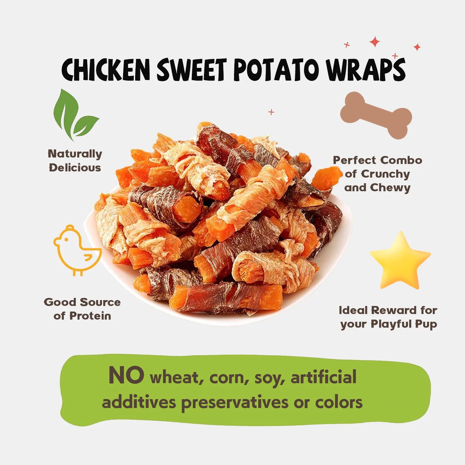 200g  Pet Snacks,Chicken Wrapped Sweet Potatos – Dog Chew Treats