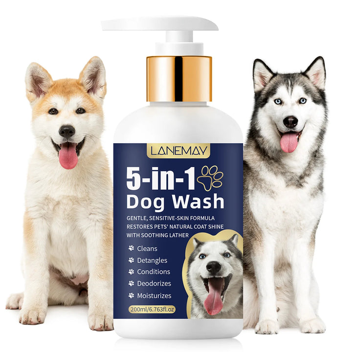 Pet skin and hair shampoo, care for skin health. Pet shampoo, cat and dog