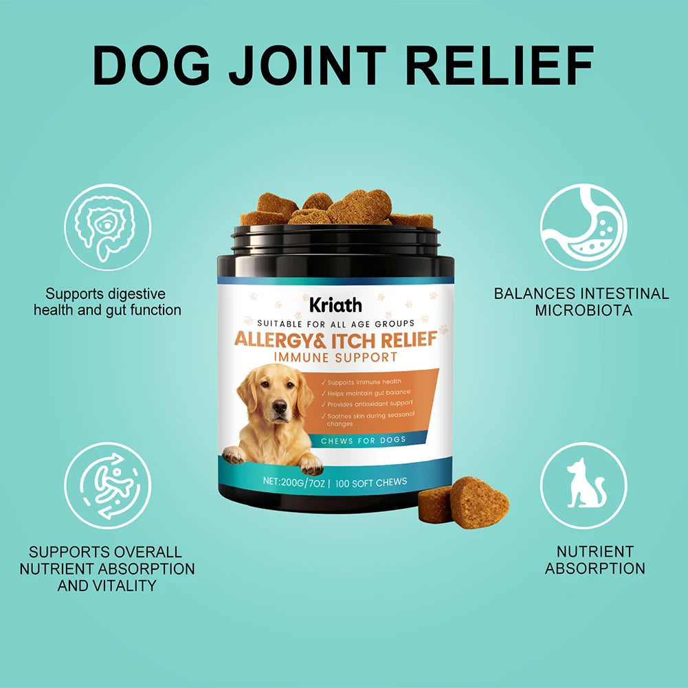 200g Dog Allergy Relief Immune Chews,Itch Relief Skin Coat Supplement