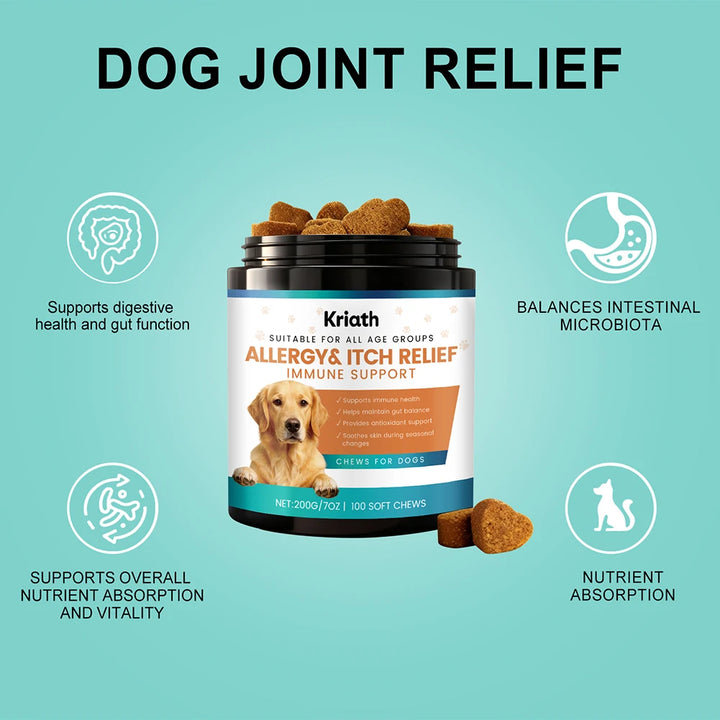 200g Dog Allergy Relief Immune Chews,Itch Relief Skin Coat Supplement