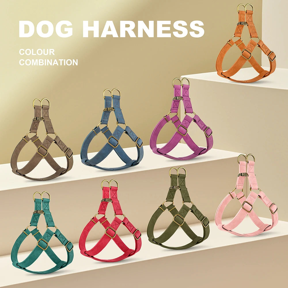 Custom PU Leather Harness And Leash Engraved Dog ID Buckle Harnesses Vest