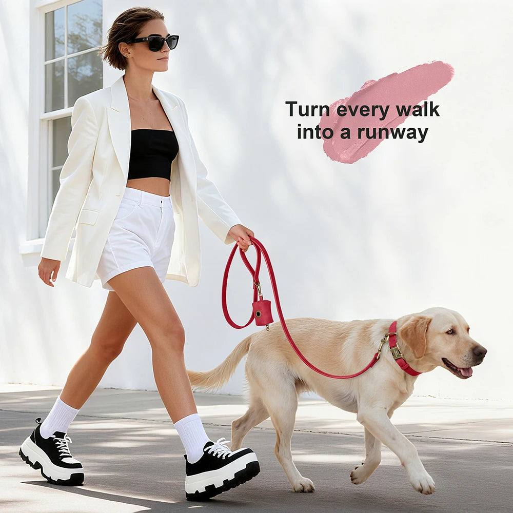 Custom Dog Collar Leash Bag Set Personalized PU Leather Dog Collars
