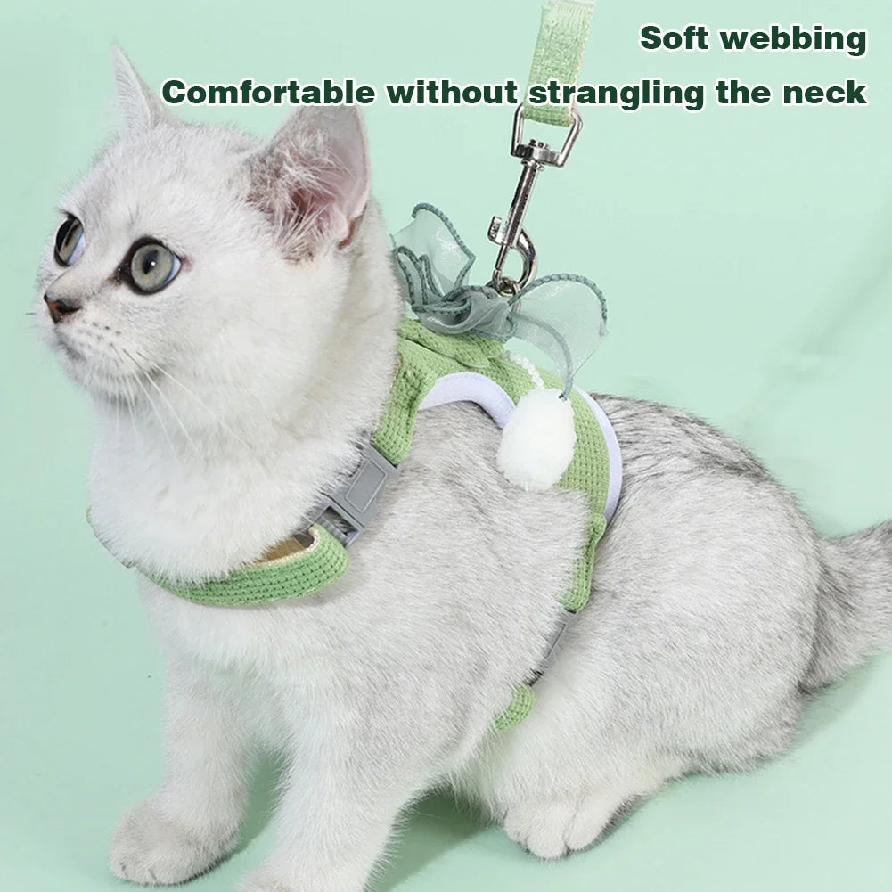 Cute Bow Pet Harness Undershirt Style Pet Leash Adjustable Leash Pets Harness