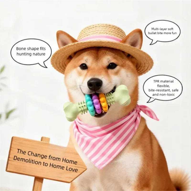 Bite Resistant Dog Chew Toy - Sturdy Rubber Toothbrush Bone Puppies