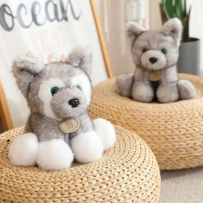Cuddly Sitting Little Wolf Dog Plush Toys Soft Fluffy Husky Puppy Doll
