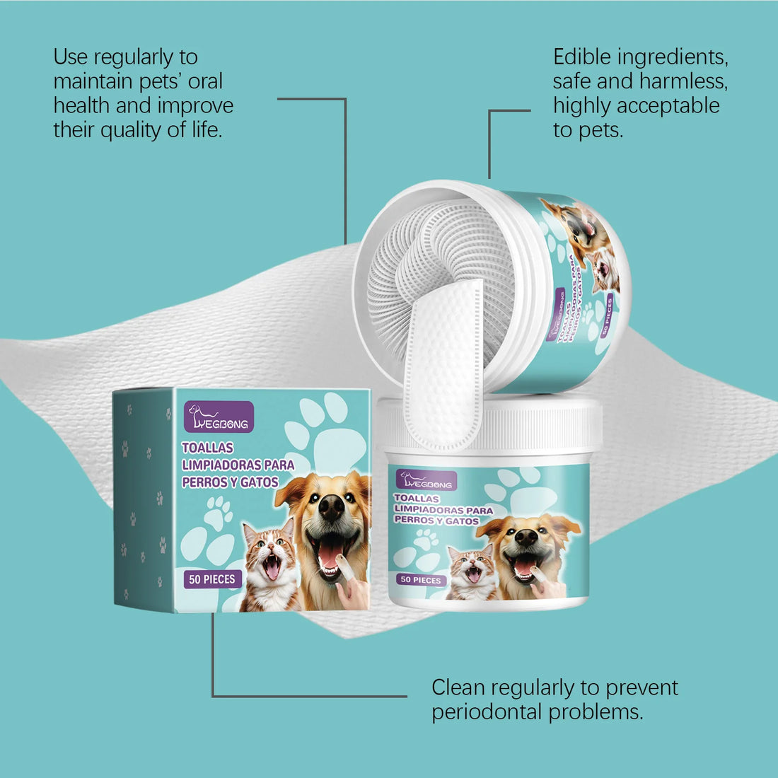 Yegbong Pet Teeth Finger Wipes Tartar Removal Oral Stain Cleaning Tooth